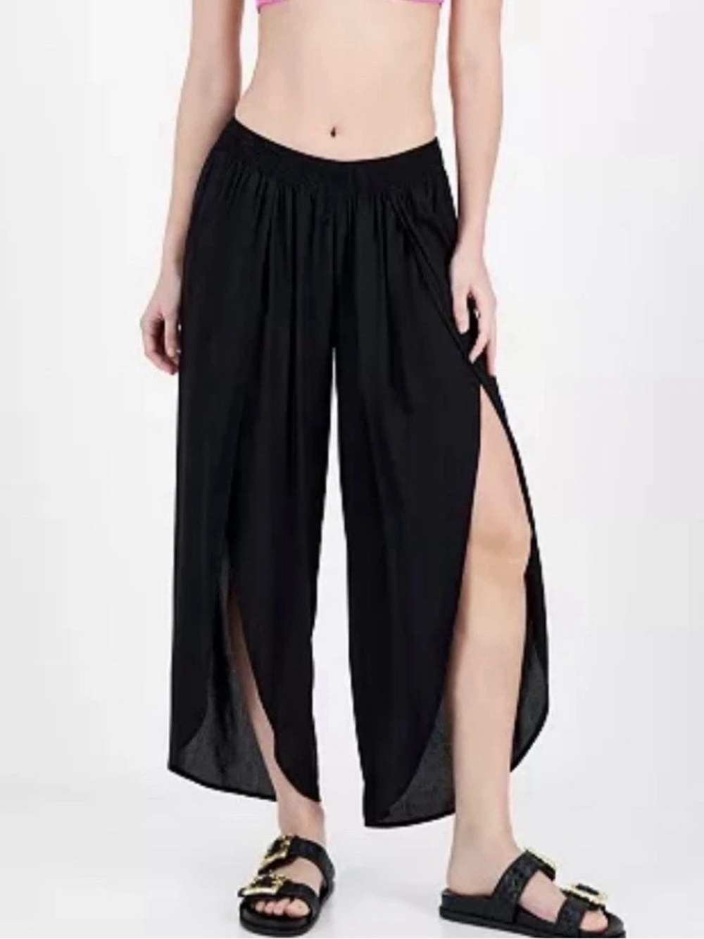 Raviya Women's Front-Slit Cover-Up Pants, Black, Size Medium, MSRP $48